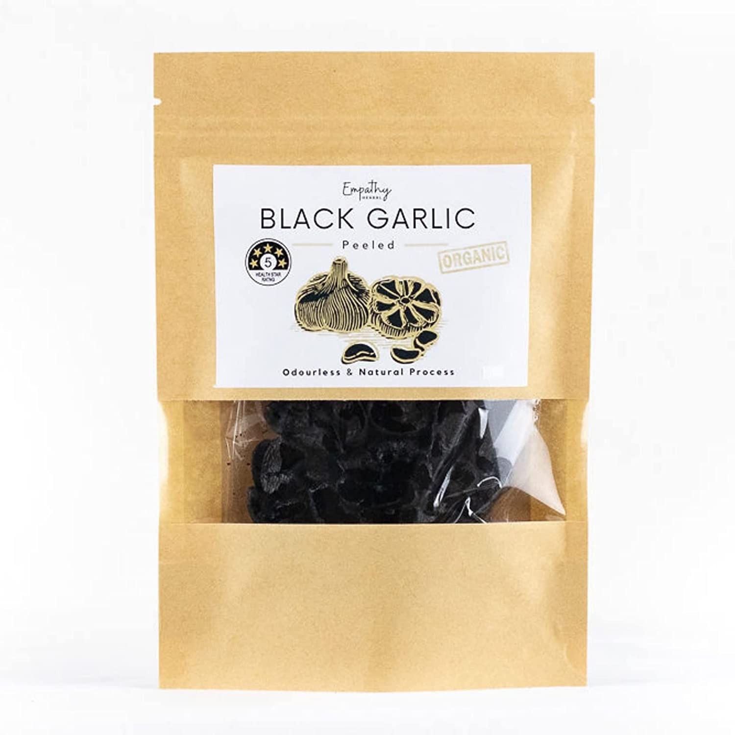 Empathy Herbal Premium Organic Black Garlic Peeled Cloves – Odorless & Delicious (120G)