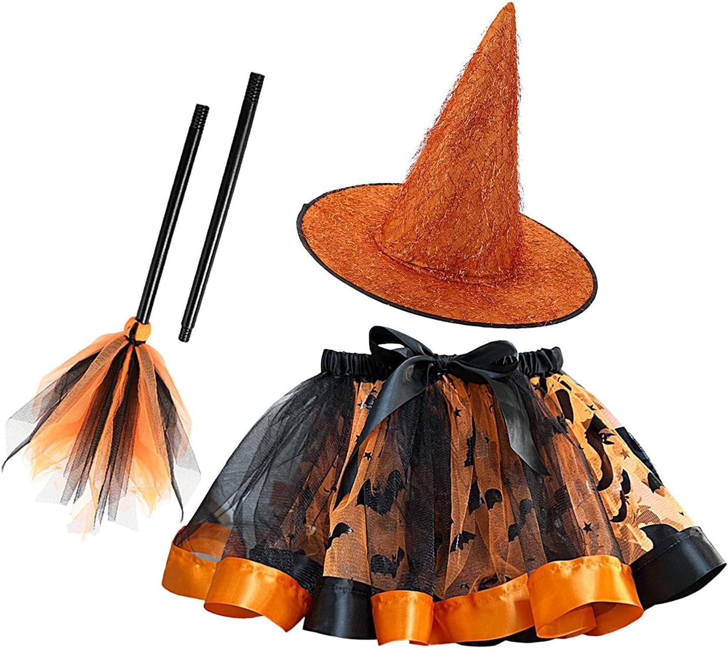 Girls Witch Cosplay Costume | Set Halloween Costumes Set Tutu,Witch Dress with Hat and Broom for 2-8 Kids Toddlerbirthday Party Festival