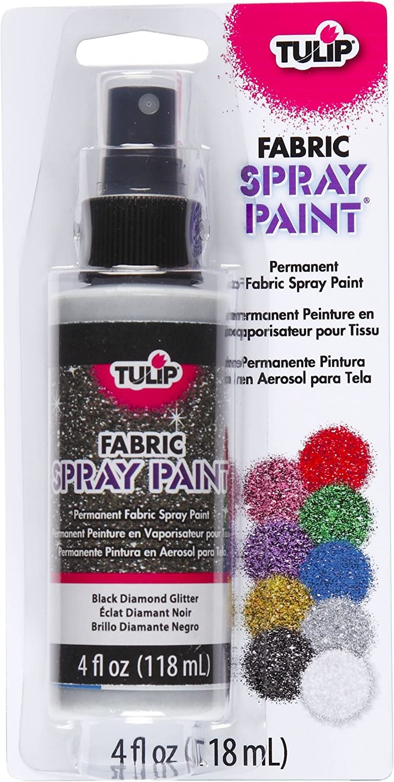 Tulip 27855 Fabric Spray Paint 118Ml, Black Diamond Glitter, 6.19 X 11.27 X 20.41 Cm