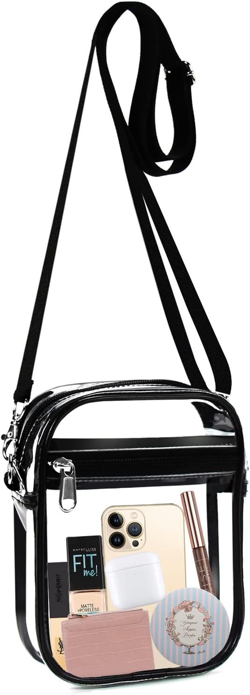 Fibrdoo Clear Bag Stadium Approved, Clear Crossbody Purse Bag, Clear Handbag with Adjustable Strap for Women Concerts Sports