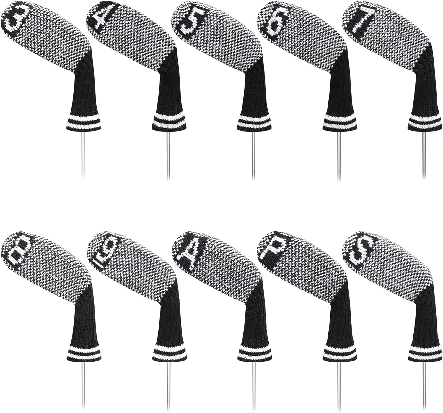 Lefeng 10Pcs Knitted Golf Iron Head Covers 3-9/A/P/S Set – Lightweight and Durable Material – Multiple Patterns Golf Club Head Covers – Fit Well for Callaway Ping Taylormade Cobra Etc.