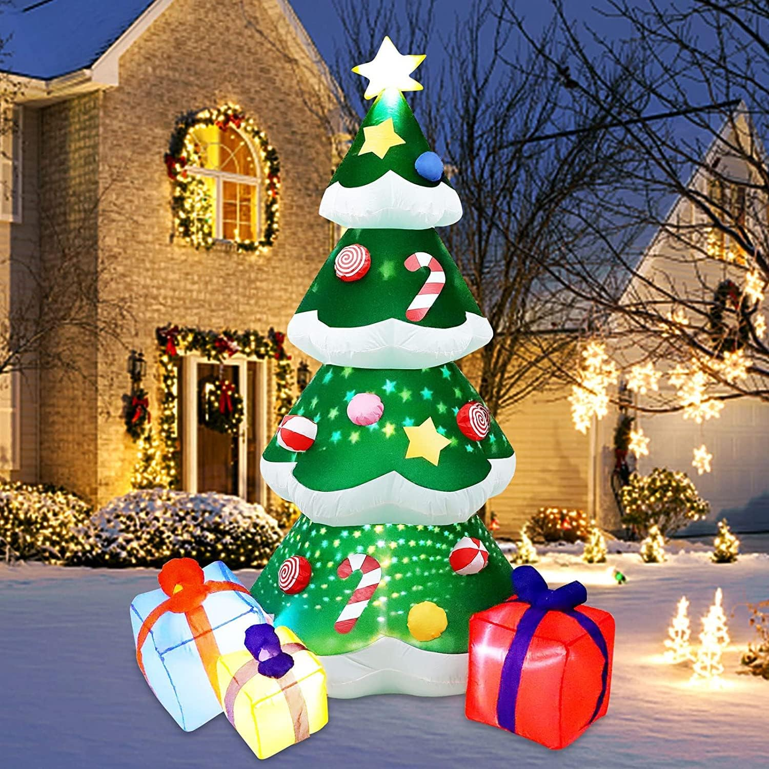 Avvikro Christmas Inflatables Outdoor Decorations 7 FT Inflatable Christmas Tree Built-In LED Lights Inflatable Christmas Decorations for the Yard Garden (Star Projection)