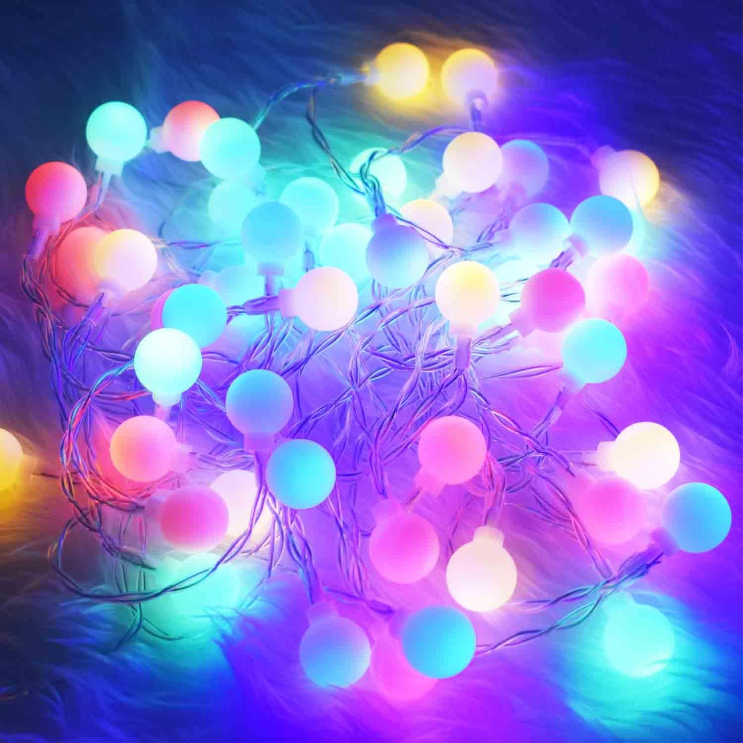 Aufiiy Globe String Lights, 16Ft 50 LED Fairy Lights Battery Powered, 3 Lighting Modes, Outdoor Indoor for Home, Balcony, Patio, Gazebo and Garden -Multicolor