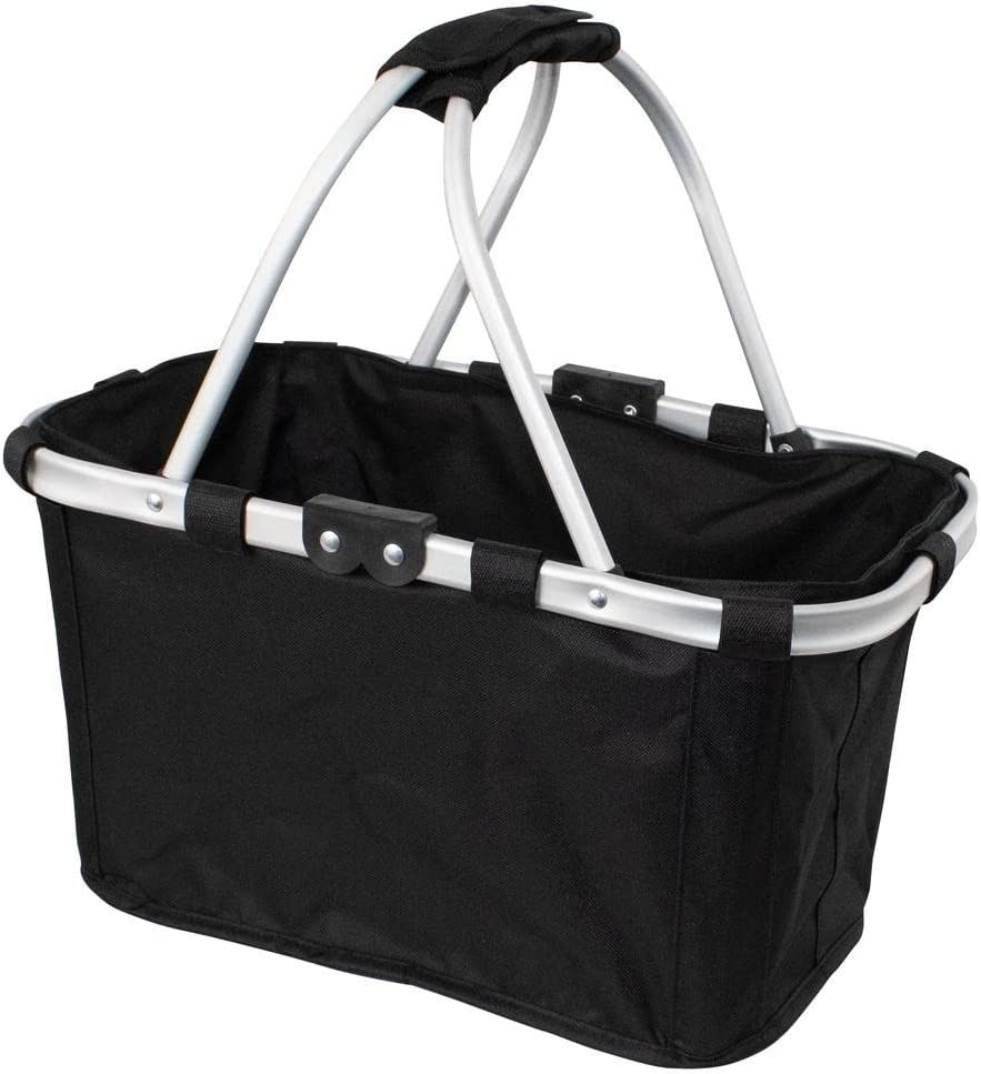 Karlstert Two Handle Foldable Shopping/Picnic Carry Basket, Black, 23 Litre Capacity