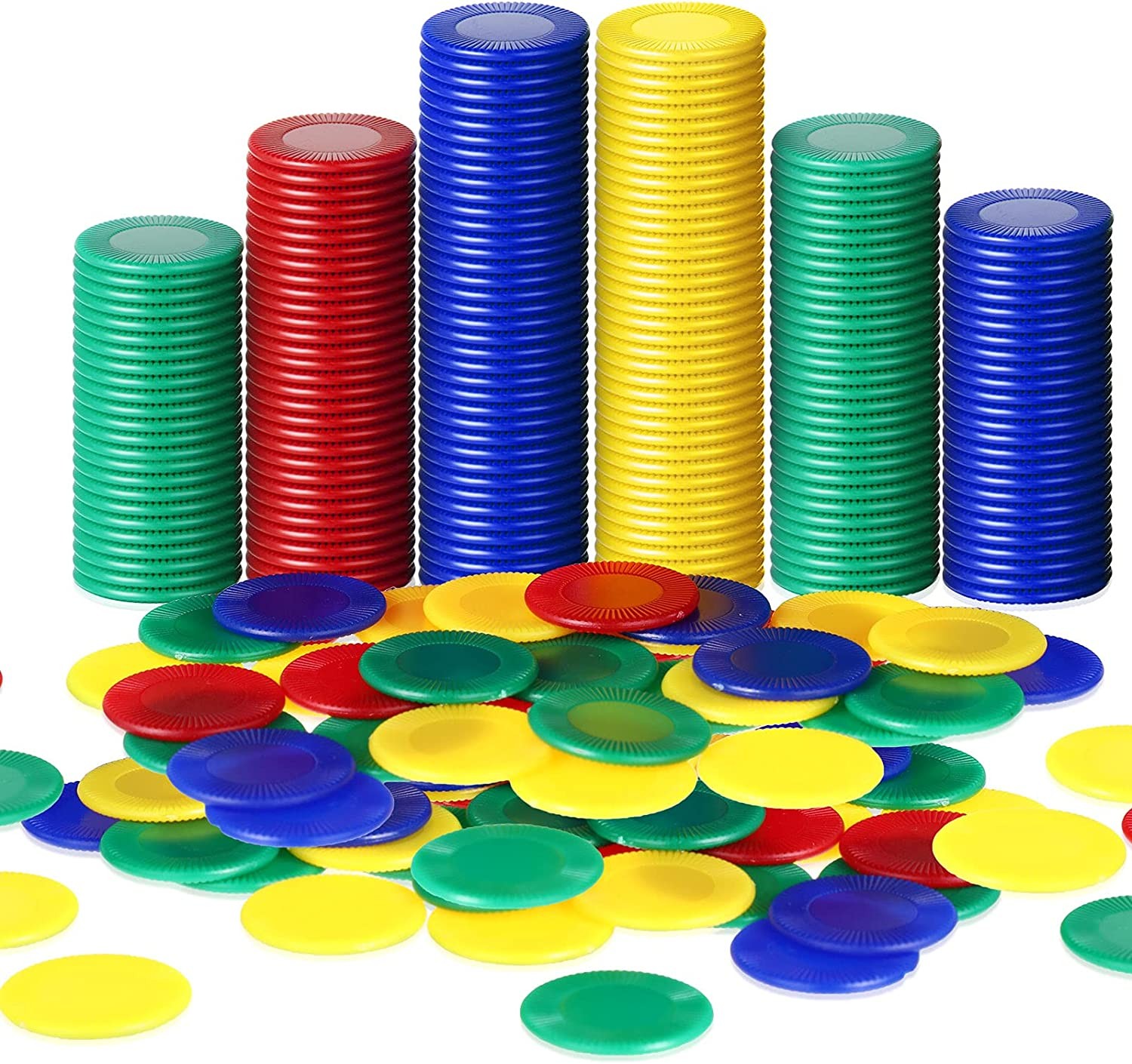 Skylety 400 Pieces Plastic Poker Chips 4 Colors Poker Card for Kids Game Play Learning Math Counting Bingo Game Blank Chips Card for Kids Reward (Red, Blue, Green, Yellow)