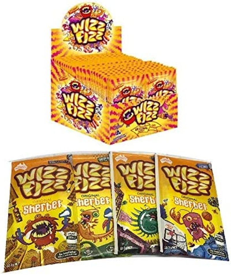 Wizz Fizz 50 Original Sherbet Sachets with Mini Spoon – 12.5G per Sachet Party Favor Candy for Kids – Candy Buffet Sweets – Made in Australia