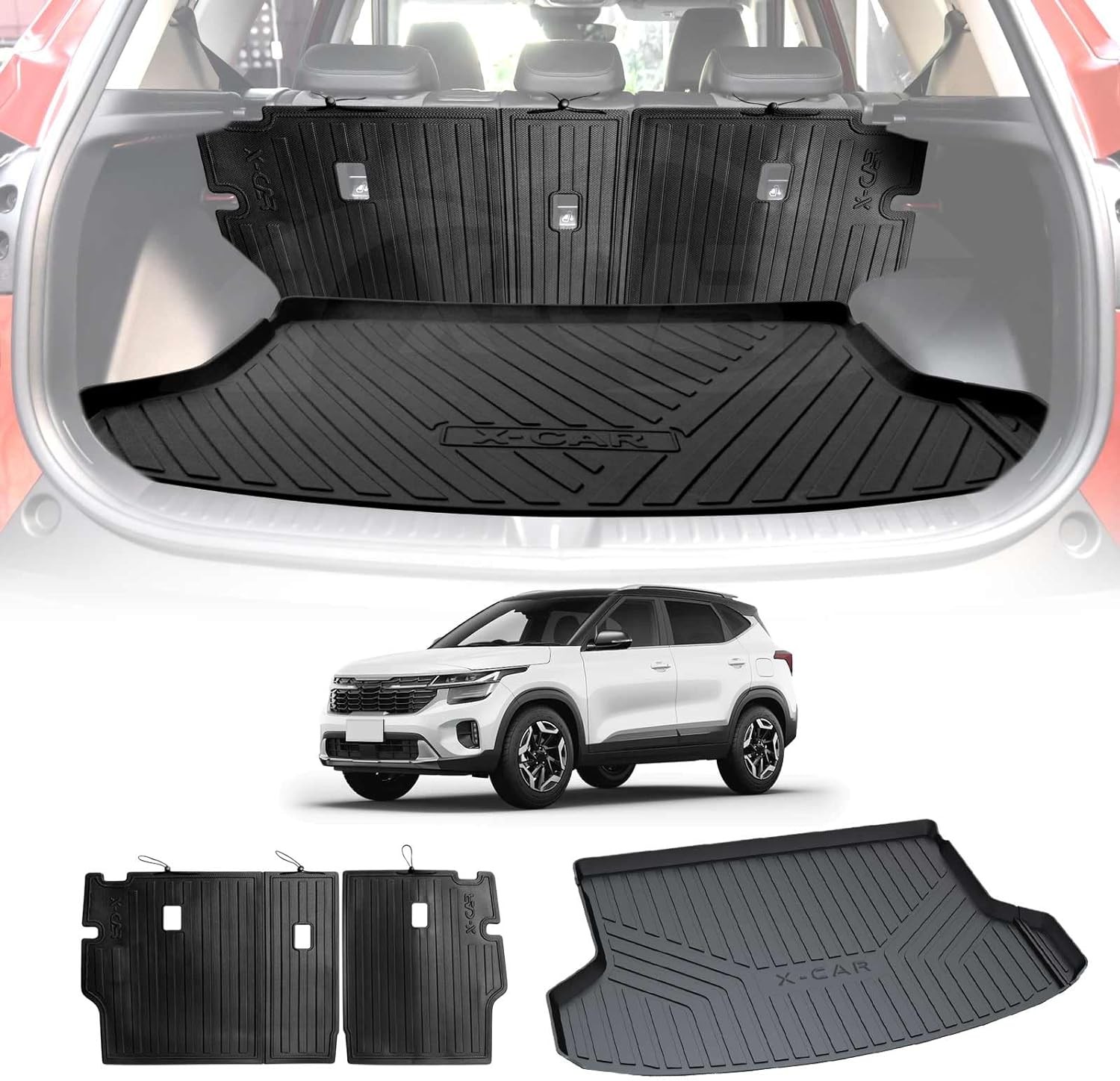 X-CAR Boot Liner Back Seat Protector Combo for Kia Seltos 2019-2024 Heavy Duty Car Kick Mats Cover Cargo Trunk Mat