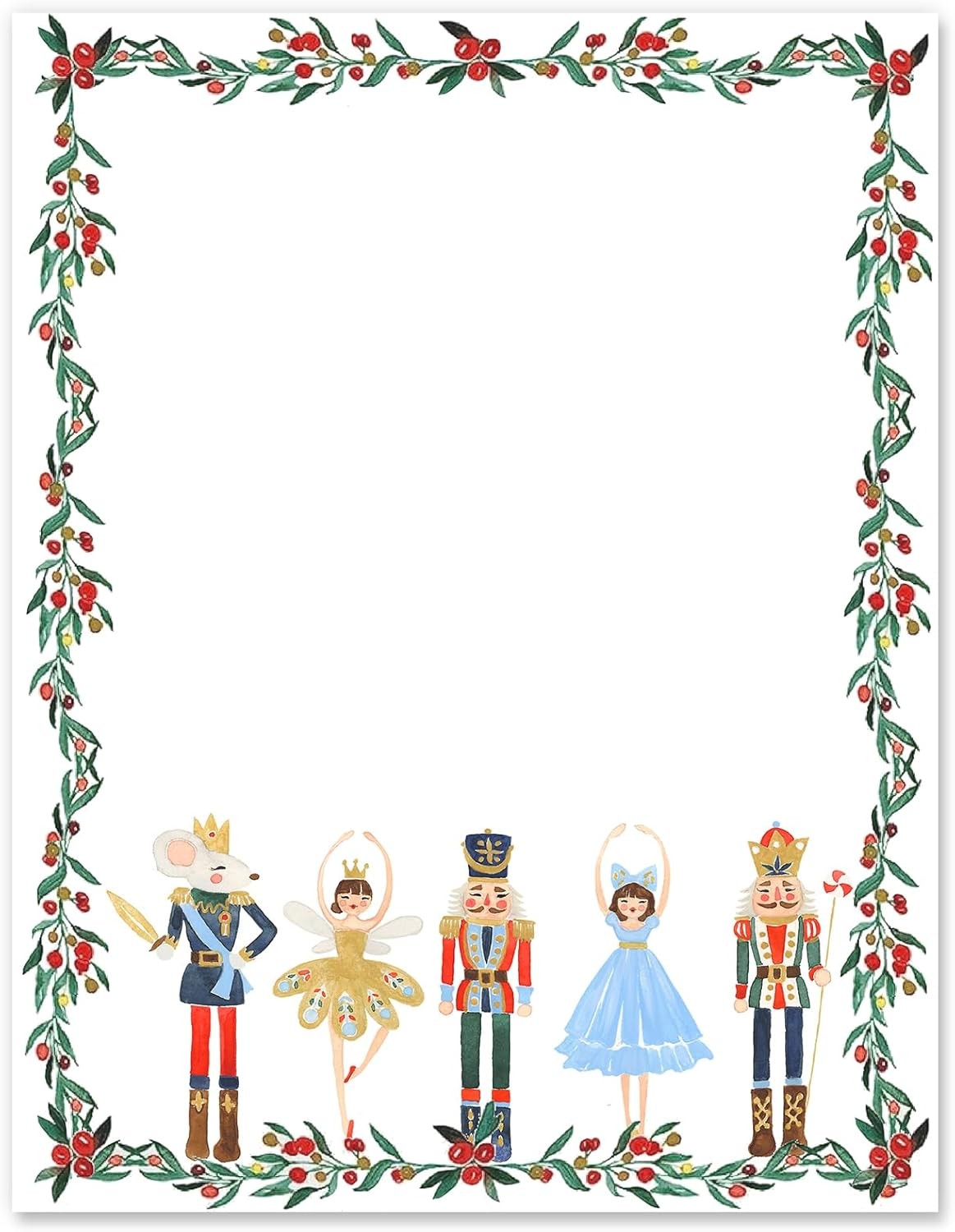 Anydesign 80Pcs Christmas Stationery Letterhead Paper Nutcracker Border Writing Paper Cartoon Floral Greeting Letter Paper for Xmas Greeting Cards Invitation Office School Printing, 8.5 X 11 Inch