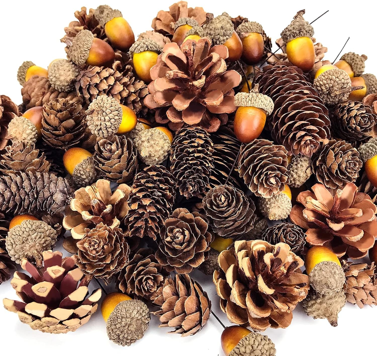 95 PCS Christmas Natural Pinecones Acorns Ornament Bulk for Christmas Wreath Making Decoration Home Decorations Fall and Christmas Wedding Decor DIY Crafts