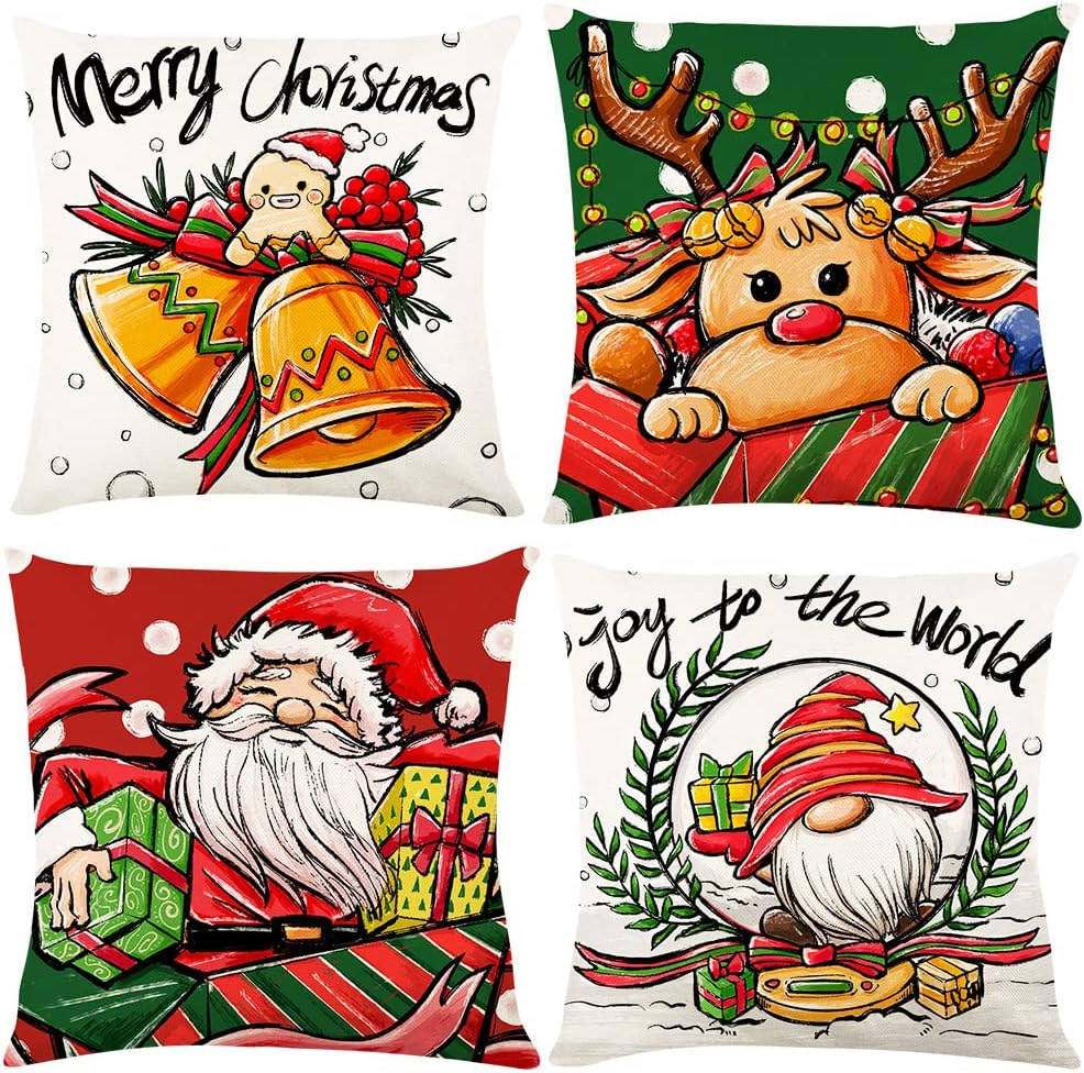 AUTOWT Christmas Cushion Covers Set of 4, 45 X 45 CM Soft Christmas Pillow Covers Cushion Cover Decorative Throw Pillow Cases for Home Christmas Decor