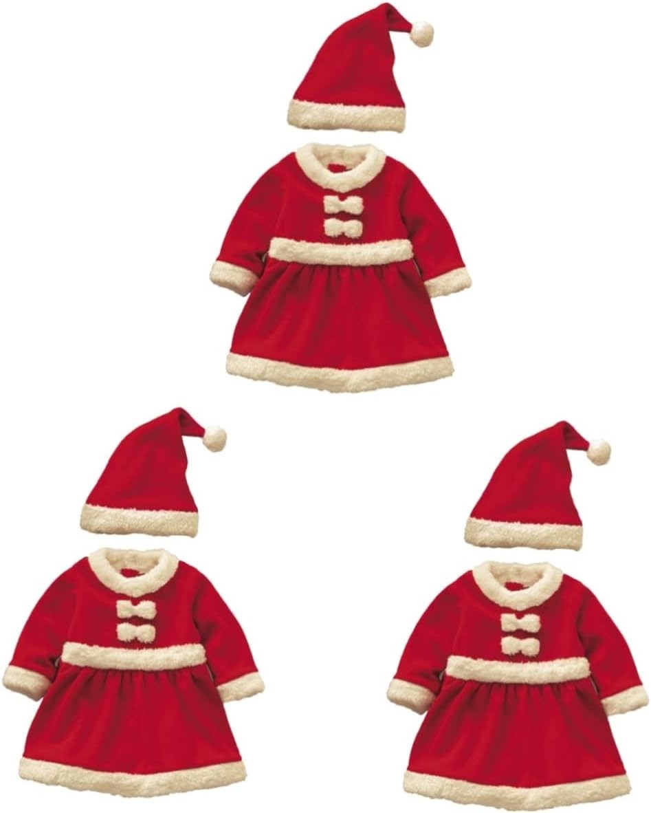 SAFIGLE 3Pcs Christmas Outfits for Girls Santa Claus Costume for Kids Christmas Santa Clothes Christmas Santa Cap Performing Clothes Nativity Costumes for Kids Man Santa Hat Winter