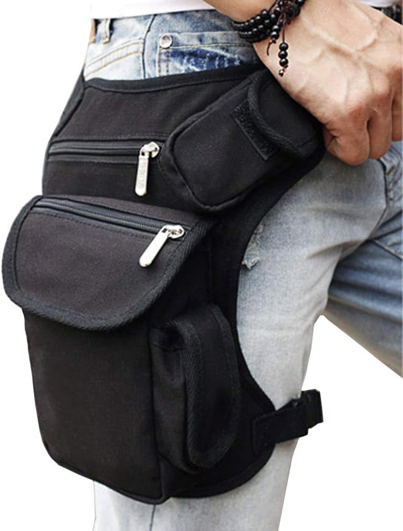 Canvas Thigh Drop Leg Bag for Men Outdoor Travel Hiking Climbing Tactical Military Motorcycle Bike Cycling Waist Fanny Pack Camping Casual Daypack