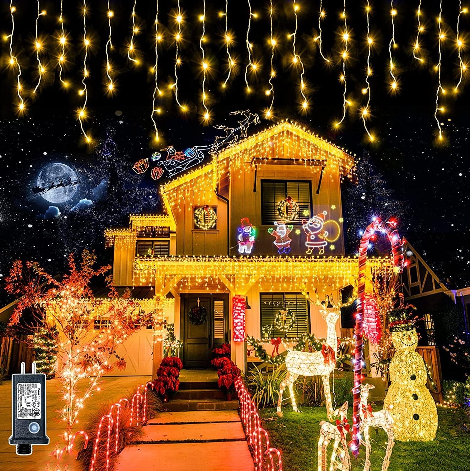 Christmas Lights, Outdoor Christmas Decorations 400 LED 10M 8 Modes Curtain Fairy String Light with 75 Drops, LED String Light Indoor Decor for Wedding Party Holiday Christmas Decorations Warm White