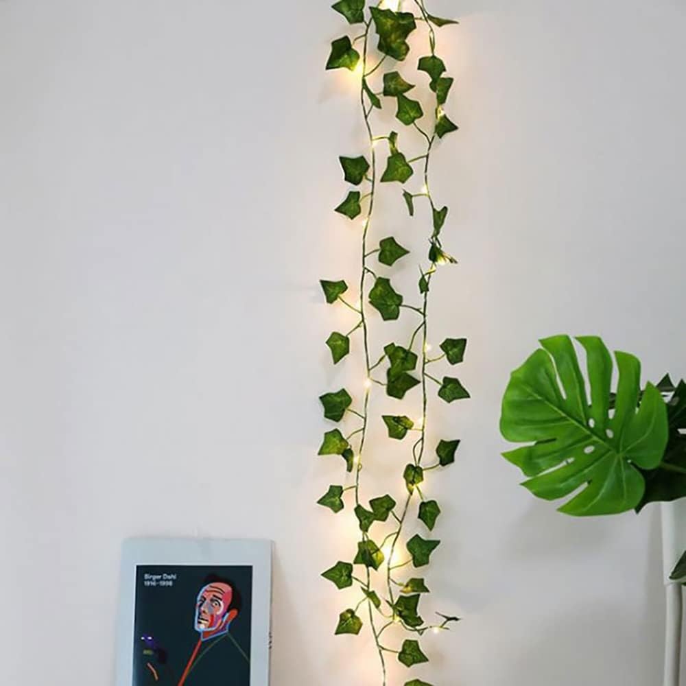 Weforu 2M Leaf String Lights, 20LED Vine Fairy Lights Batteries Powered Green Leaf Garland Copper String Lights for Christmas Bedroom Home Kitchen Garden Office Wedding Wall Decor