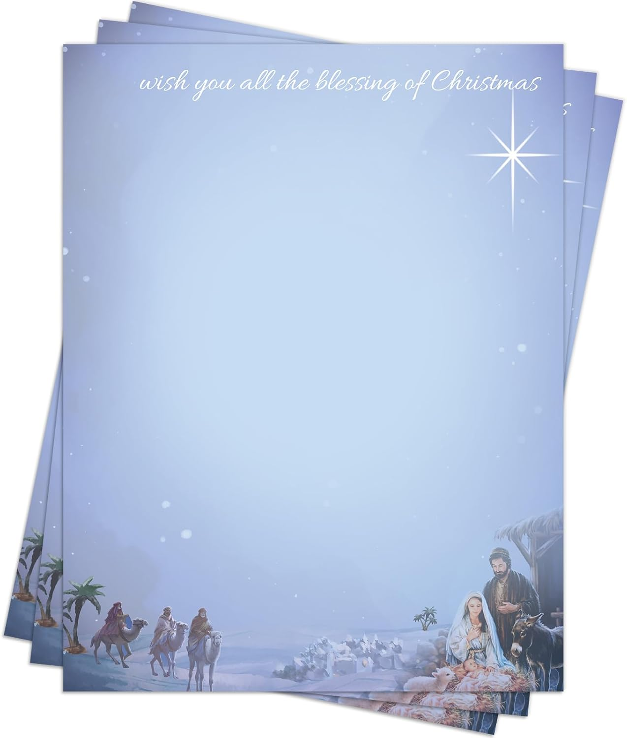 Lonfliness 100 PCS Nativity Scene Letterhead Birth of Jesus Christmas Border Computer Paper Santa Stationery Paper for Note Letters to Santa Holiday Printer Paper Invitations Office School 8.5 X 11 In