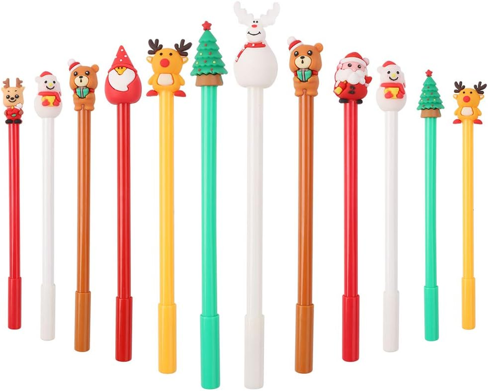 12 Pcs Christmas Gel Ink Pens Cartoon Snowman Santa Reindeer Christmas Tree Marker Pen Xmas Party Favor Gift School Office Family Stationery Supply Party Bag Filler