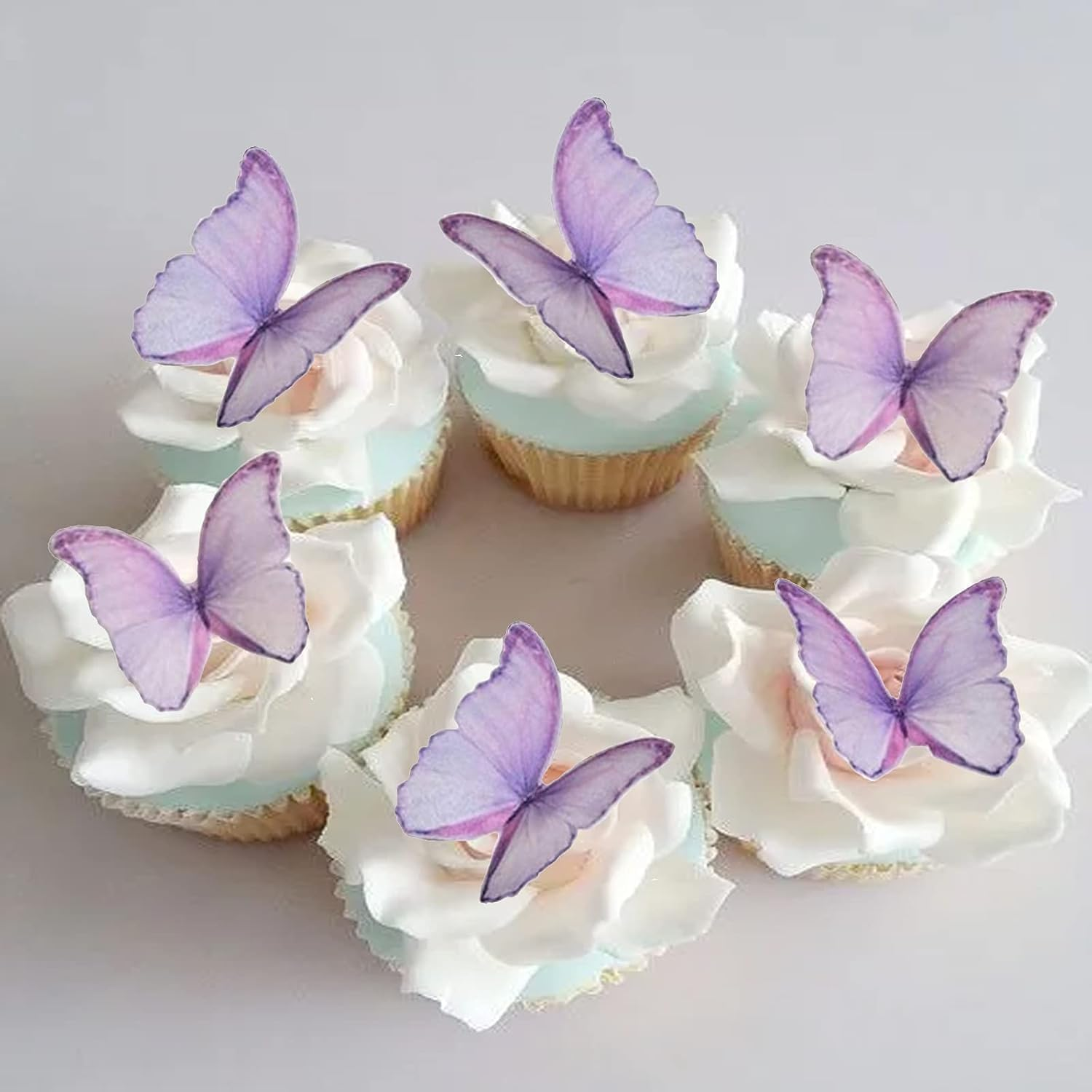 UKKQES 48Pcs Edible Butterflies for Cake Decorating Edible Butterfly Cupcake Toppers Wafer Paper Butterflies Edible Butterfly Cake Decorations for Wedding Birthday Party Cupcake Decorating (Purple)