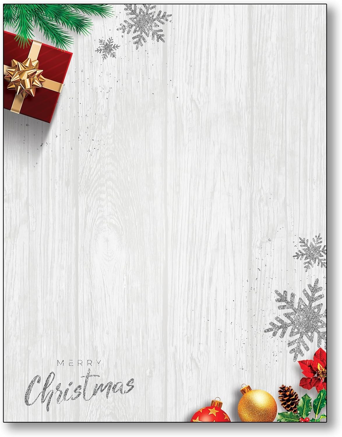 Silver, Gold and a Merry Christmas Stationery Paper – 80 Sheets of Letterhead for Winter & Holiday Events