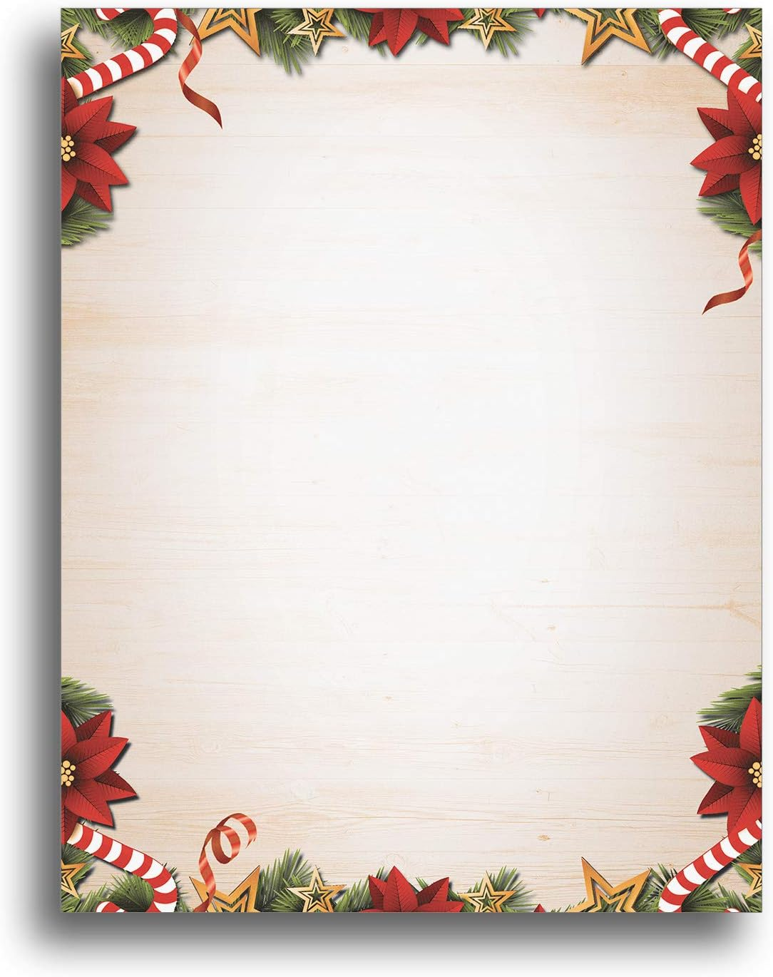 Candy Canes, Poinsettias, Pine Christmas Stationery Paper – 80 Sheets of Holiday Letterhead – 8.5″ X 11″ – for Inkjet/Laser Printers