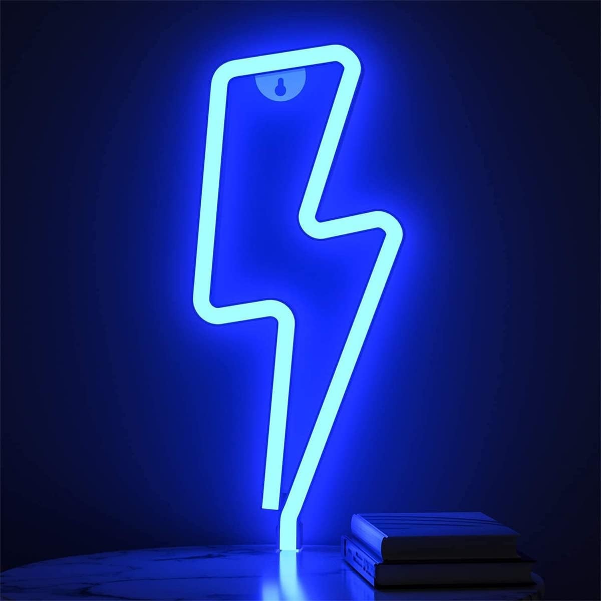 Annuoyi Lightning Neon Signs, LED Neon Wall Decor Light, USB Shaped Neon Light Decorative Lights, Battery Powered Lighting, Room Decor for Bedroom, Living Room, Kids Room (Blue)