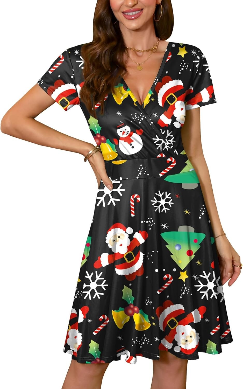 For G and PL Women’S Christmas Short Sleeves V Neck Wrap Dress