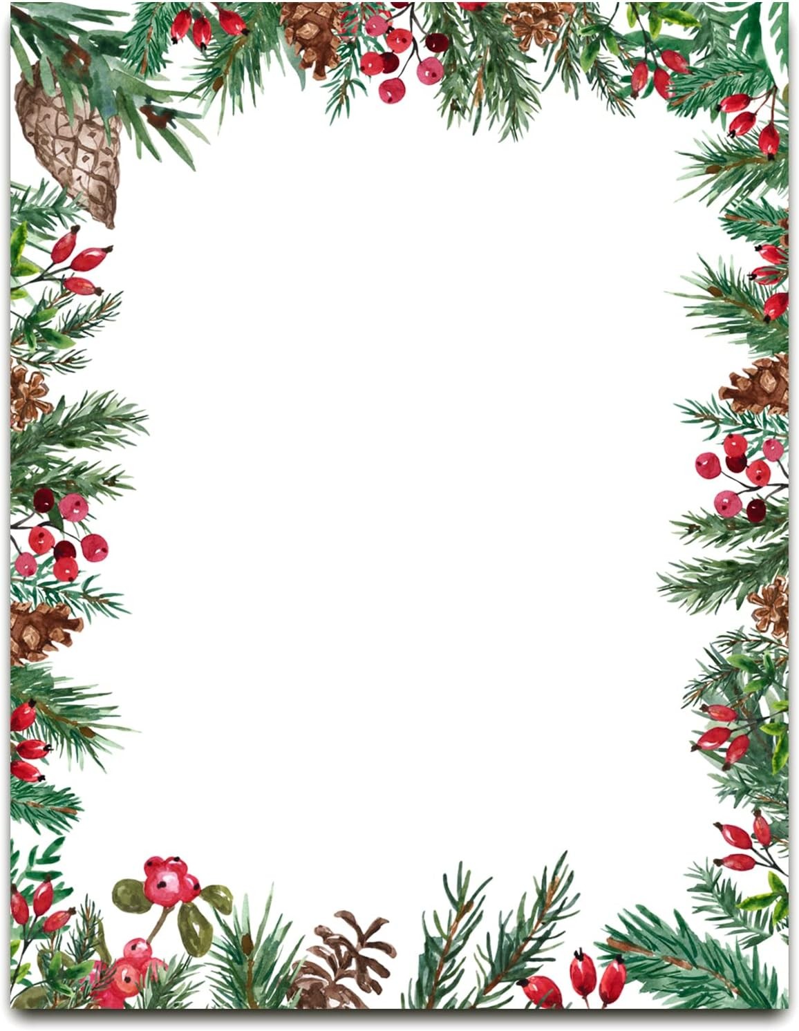 Anydesign 80 Sheet Christmas Stationery Paper Xmas Pine Cones Berries Foliage Letterhead Letter Writing Paper for Holiday Notes Greeting Cards Invitations Office School Printing, 8.5 X 11 Inch