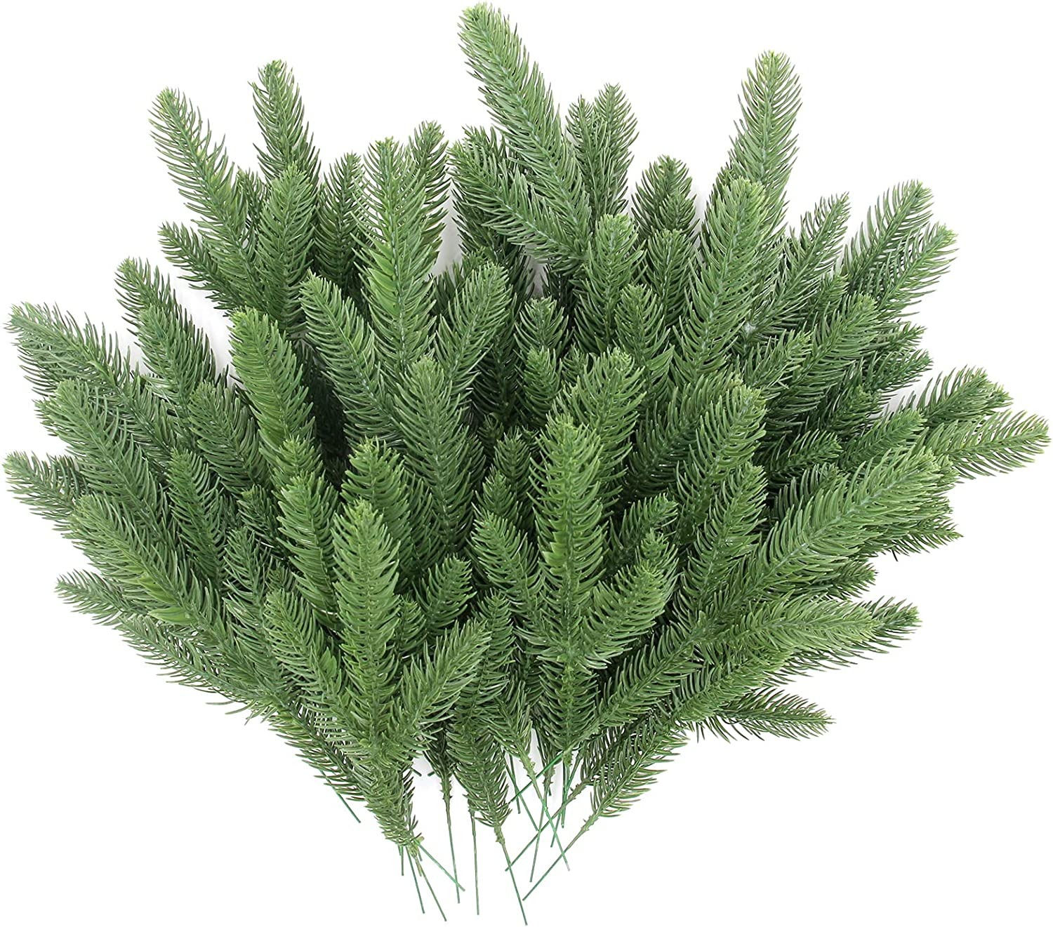 Hananona 50 Pcs Artificial Pine Branches Green Plants Pine Needles DIY Accessories for Garland Wreath Christmas and Home Garden Decor (50, Green)