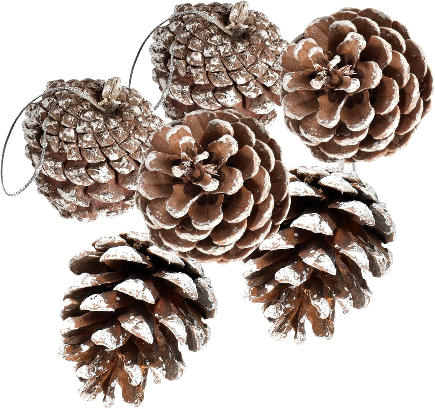 27PCS Pine Cones for Christmas Tree Snowflake Natural Pinecones Ornament with String Pendant Crafts for Xmas Party Home Decor Fall Winter Holiday Christmas Tree Decoration (Snow)-1.8In