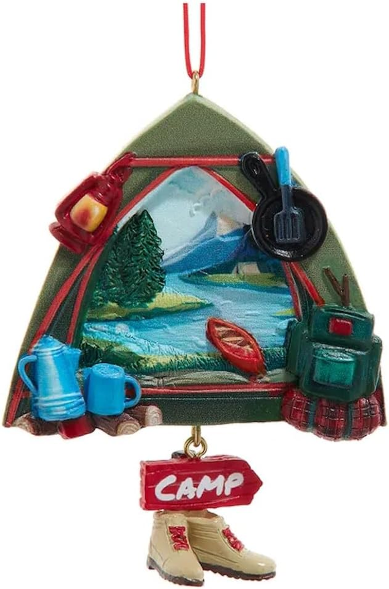 The Bridge Collection Camping Tent and Accessories Ornament – 3.75″ Resin Camping Theme Christmas Tree Ornament – Camp Tent Ornament with Camping Gear – Outdoor Adventure Holiday Decor