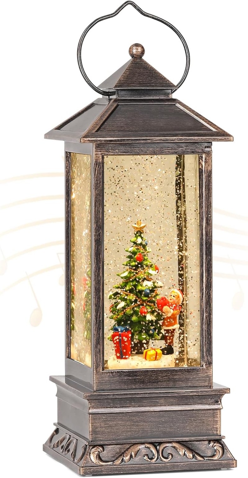 12 Inch Snow Globe Christmas, Glitter Lighted Christmas Lantern with Music, USB and Battery Operated Snow Globes Decorations Indoor for Home, Christmas Decor (Christmas Tree)