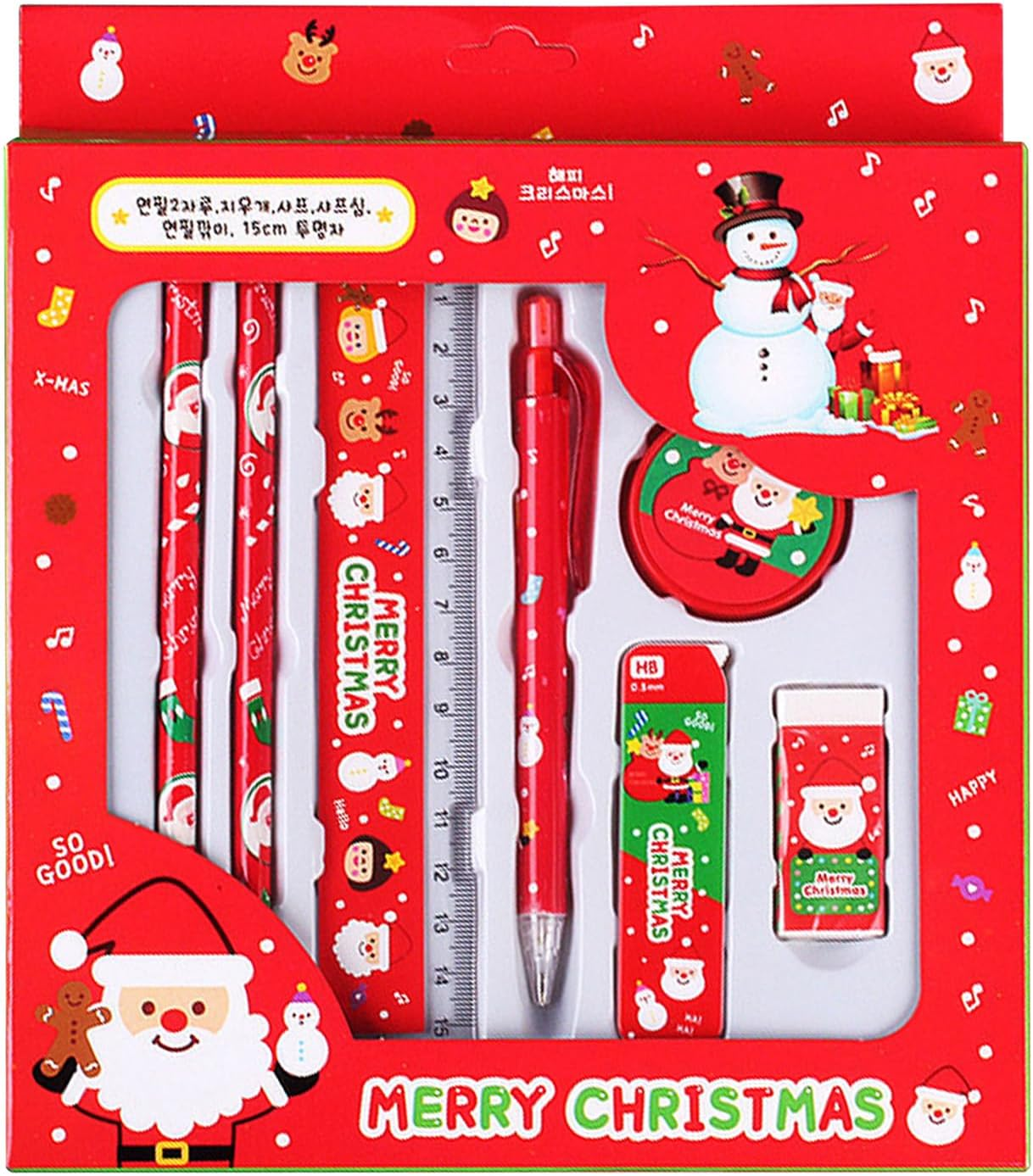 7 Pcs Christmas Stationery Set,Stationery Gift Set,Include 2Pcs Pencil,Rulers,Eraser,Pencil Sharpener,Mechanical Pencil,Pencil Refill,Christmas Themed Stationery Stationery Sets for Girls and Boys