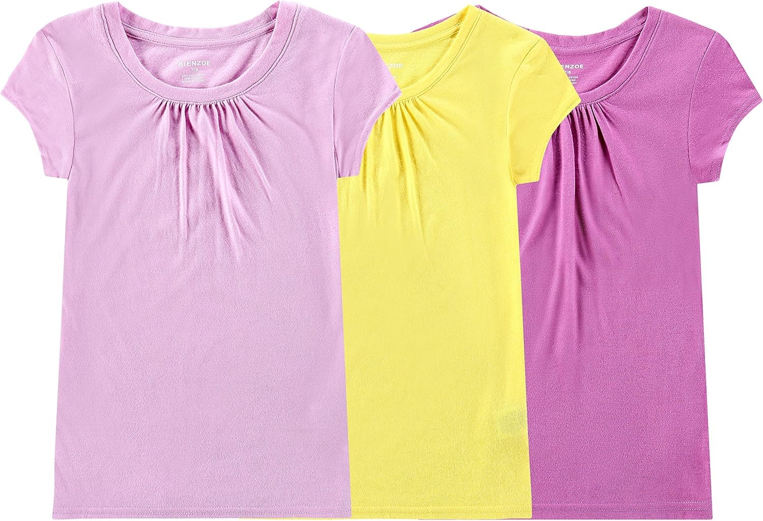 Bienzoe Girls School Uniform Tshirt: Kids Solid Color Tops 3Pcs Pack