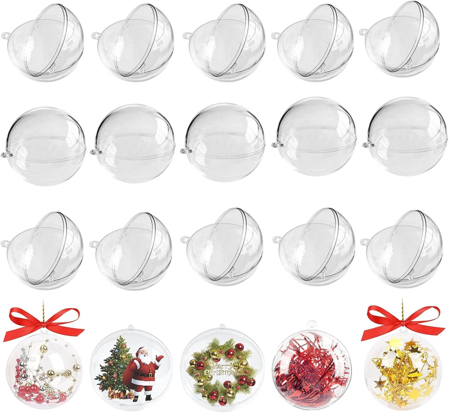 Yitaocity 20Pcs DIY Christmas Balls Clear Plastic Fillable Ornament Ball for Christmas Tree,Home Decor, Bath Bomb, Wedding Party, Holiday, New Years (80Mm/3.15Inch)