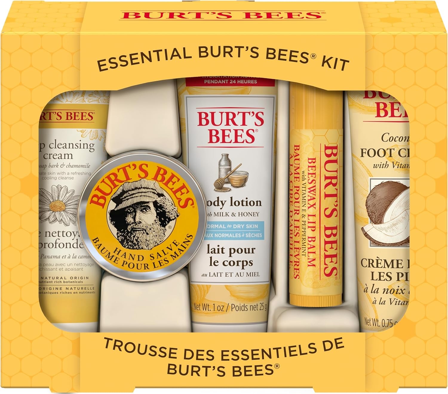 Burt’S Bees Essential Everyday Beauty Gift Set, 5 Travel Size Products – Deep Cleansing Cream, Hand Salve, Body Lotion, Foot Cream and Lip Balm