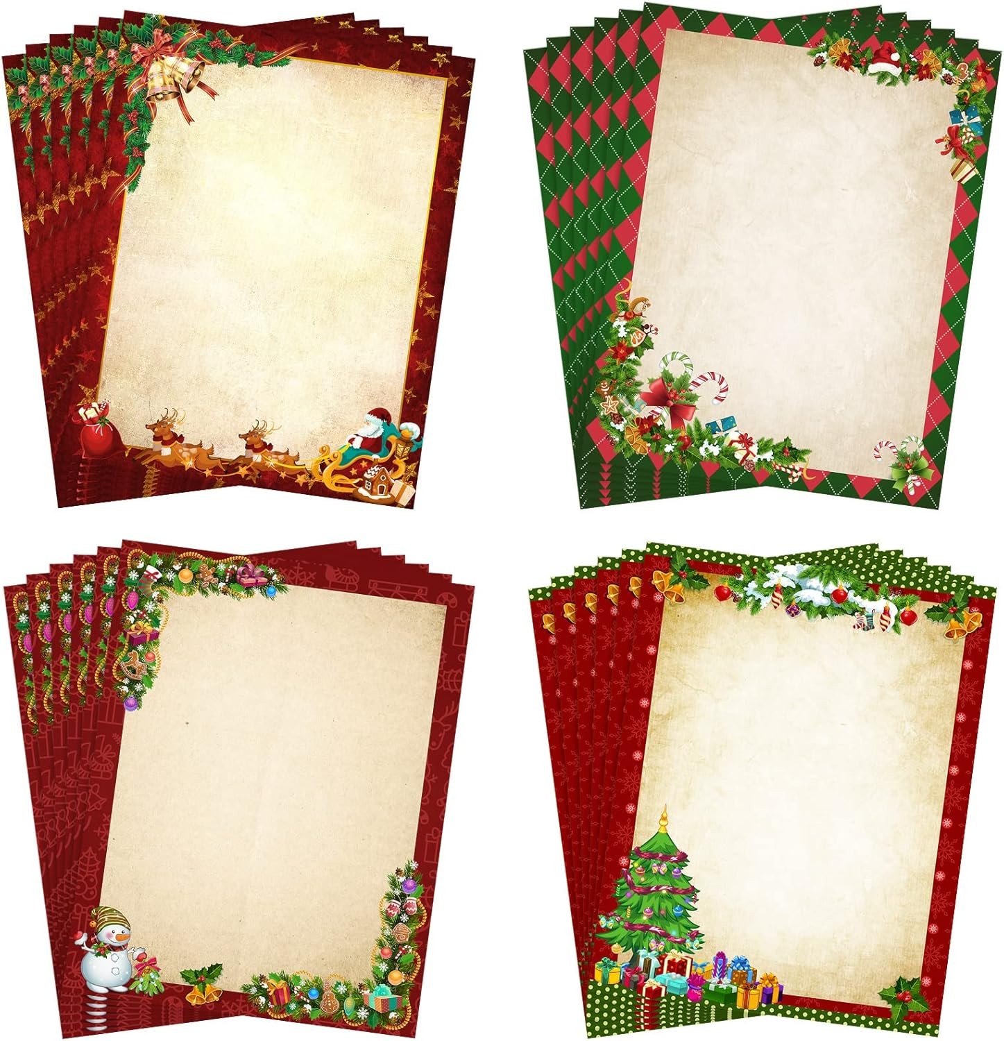 48 Sheets Christmas Stationary Paper 8.5 X 11” Printer Paper Christmas Letter Paper Writing Paper Holiday Letterhead for Notes Greeting Cards Invitations Office School Printing (Vintage)