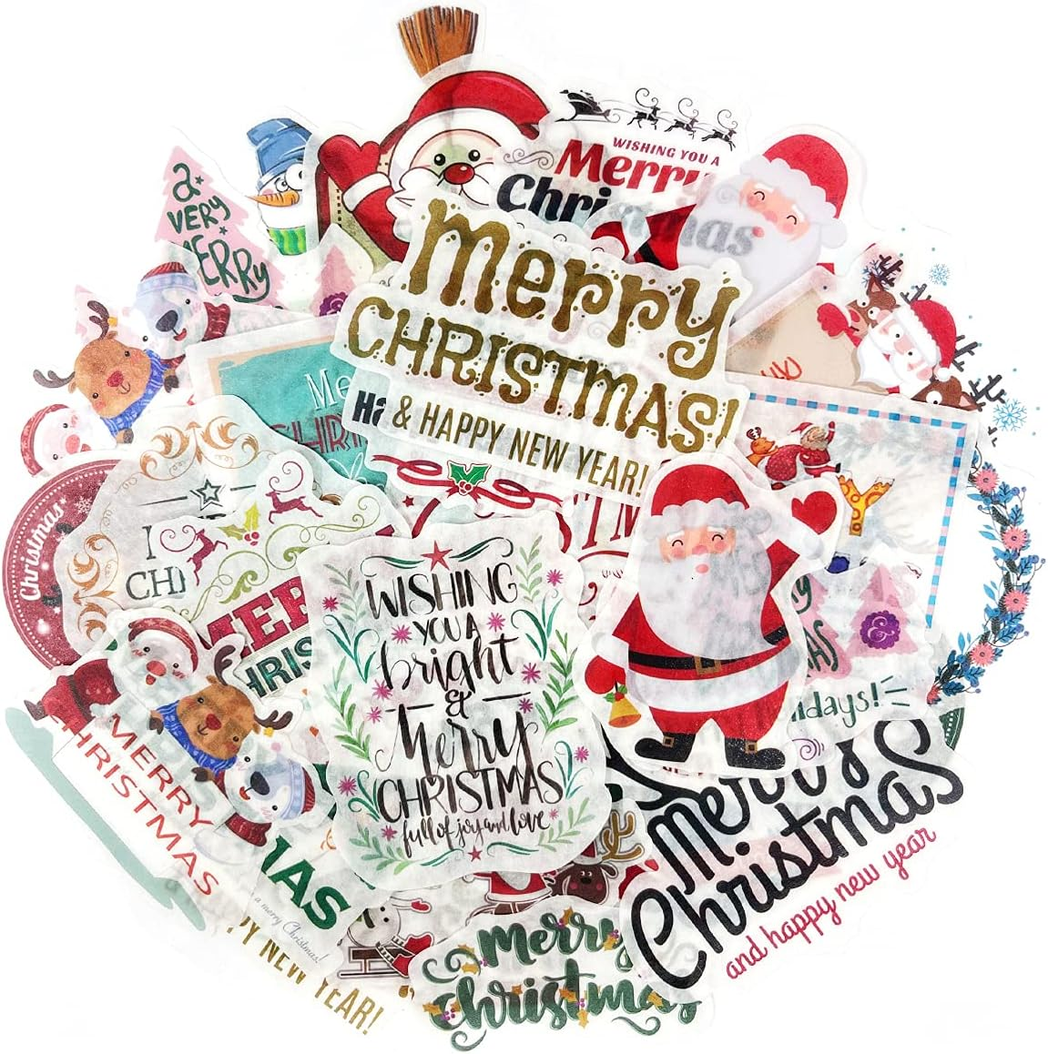 Allydrew Holiday Scrapbooking Washi Stickers, DIY Crafts for Stationery, Diary, Card Making (60 Pcs), Merry Christmas