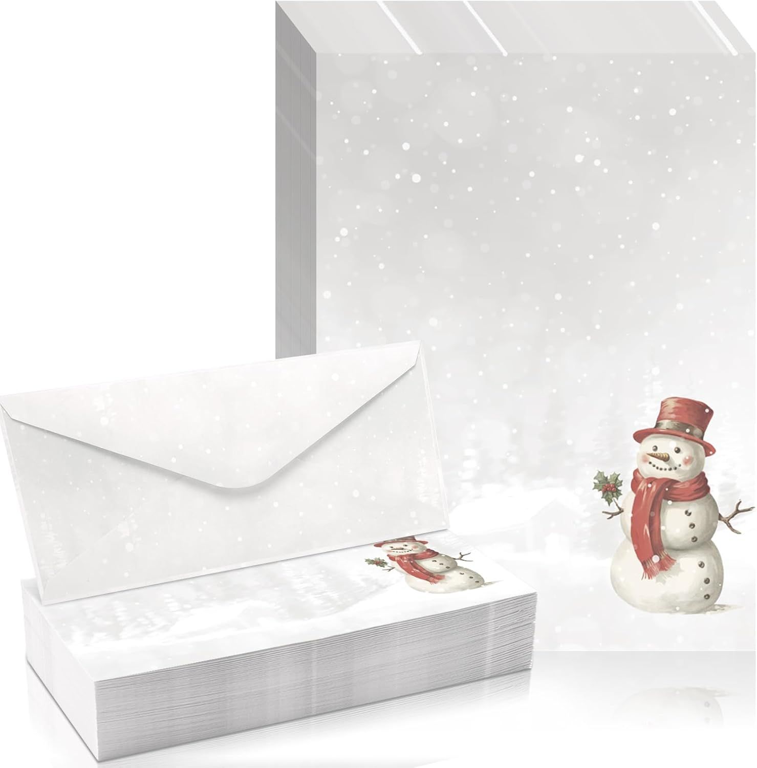 Chiisong 160 Pcs Christmas Stationery Paper Snowman in Red Scarf Letterhead and Envelopes 80 Xmas Letter Paper 80 Snowman Holiday Envelopes for Notes Greeting Cards Invitation Office Writing