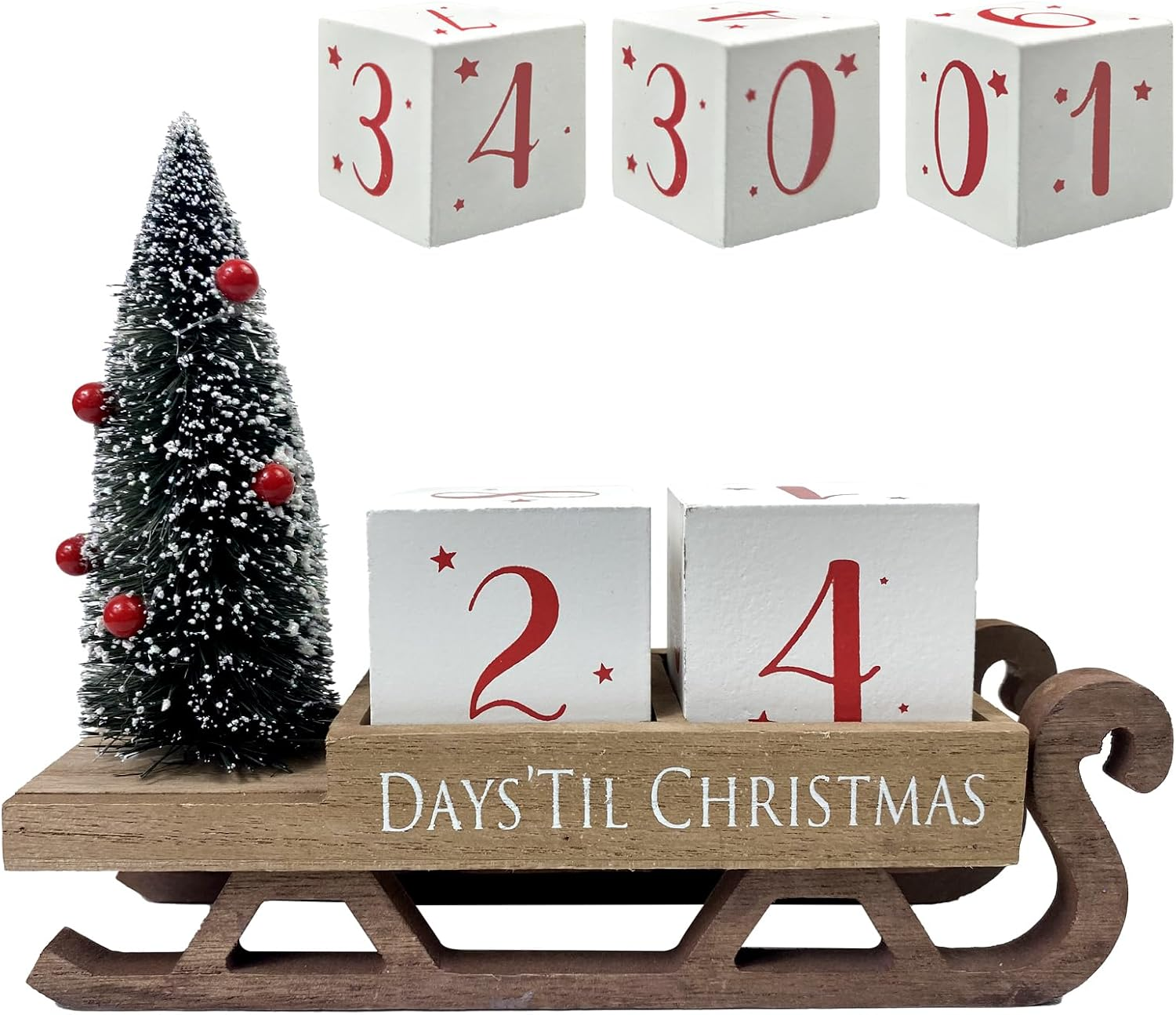 Homirable Christmas Countdown Blocks Santa Sleigh Advent Calendar 32 Days Christmas Tree Decorations Wooden Farmhouse Rustic Sign Xmas Party Holiday Décor for Home Living Room, Mantel, Tiered Tray