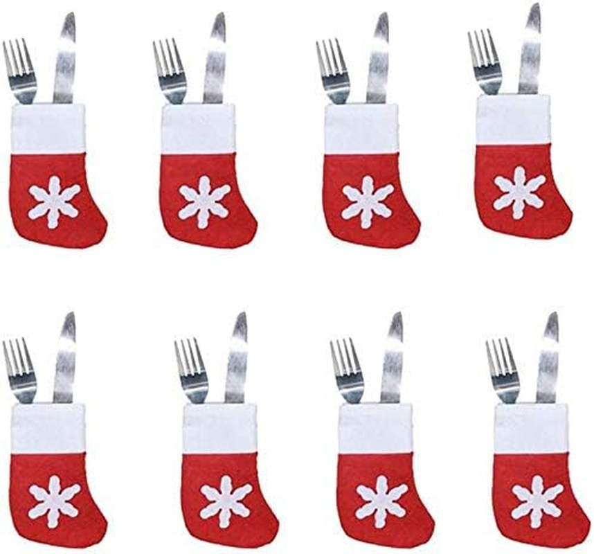 Christmas Decorations,T Tersely 8Pcs Xmas Set Cutlery Suit Decor Table Dinner Silverware Holders Pockets Knifes Forks Tableware Bags Christmas Party Decoration for Home Restaurant Dining Room