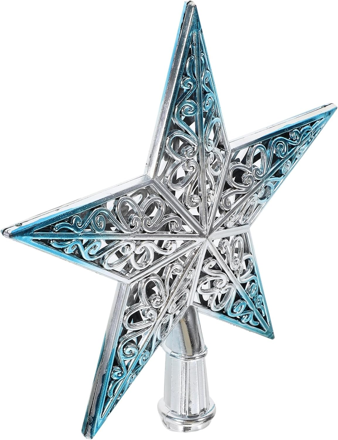 STOBAZA Glitter Tree Star for Christmas Tree Topper 20Cm/7.87 Inch Hollow Star Christmas Tree Ornaments Xmas Home Decor – Silvery Blue