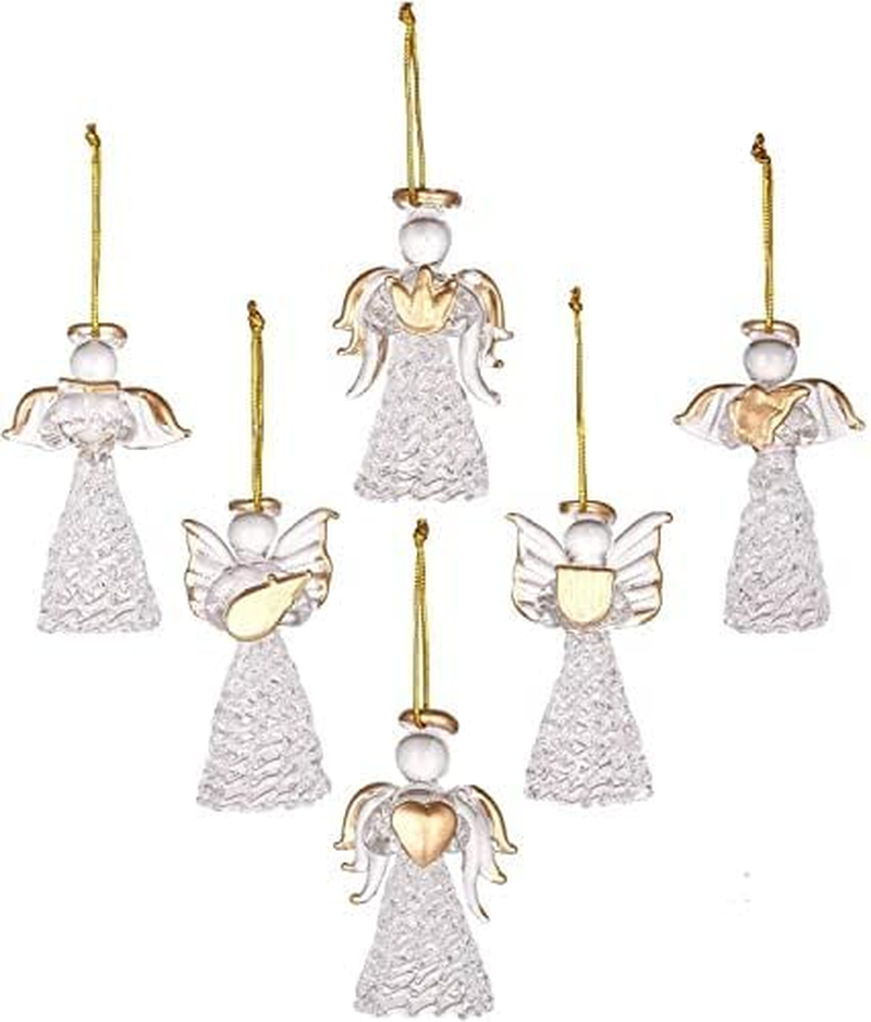 12 Pieces Glass Angel Ornaments for Christmas Tree Clear Angel Glass Ornaments Mini Glass Hanging Angels Christmas Angel Decorations Beautiful Angel Ornaments for Christmas Holiday Decor