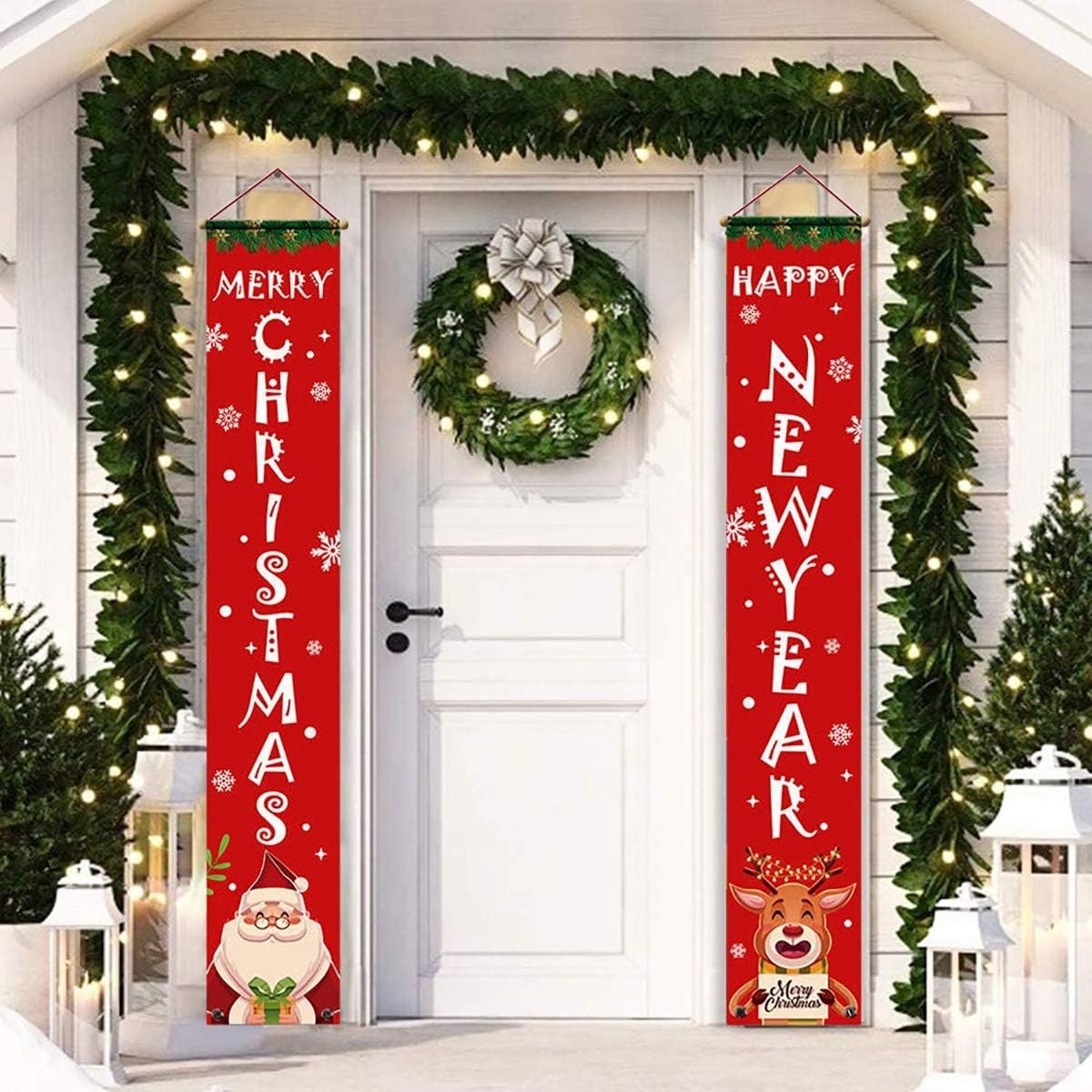 Merry Christmas Banner Sign,Christmas Front Porch Door Decorations with Happy New Year Banners for Hanging Christmas Decorations Outdoor Indoor, Xmas Decorations,Christmas Wall Decorations