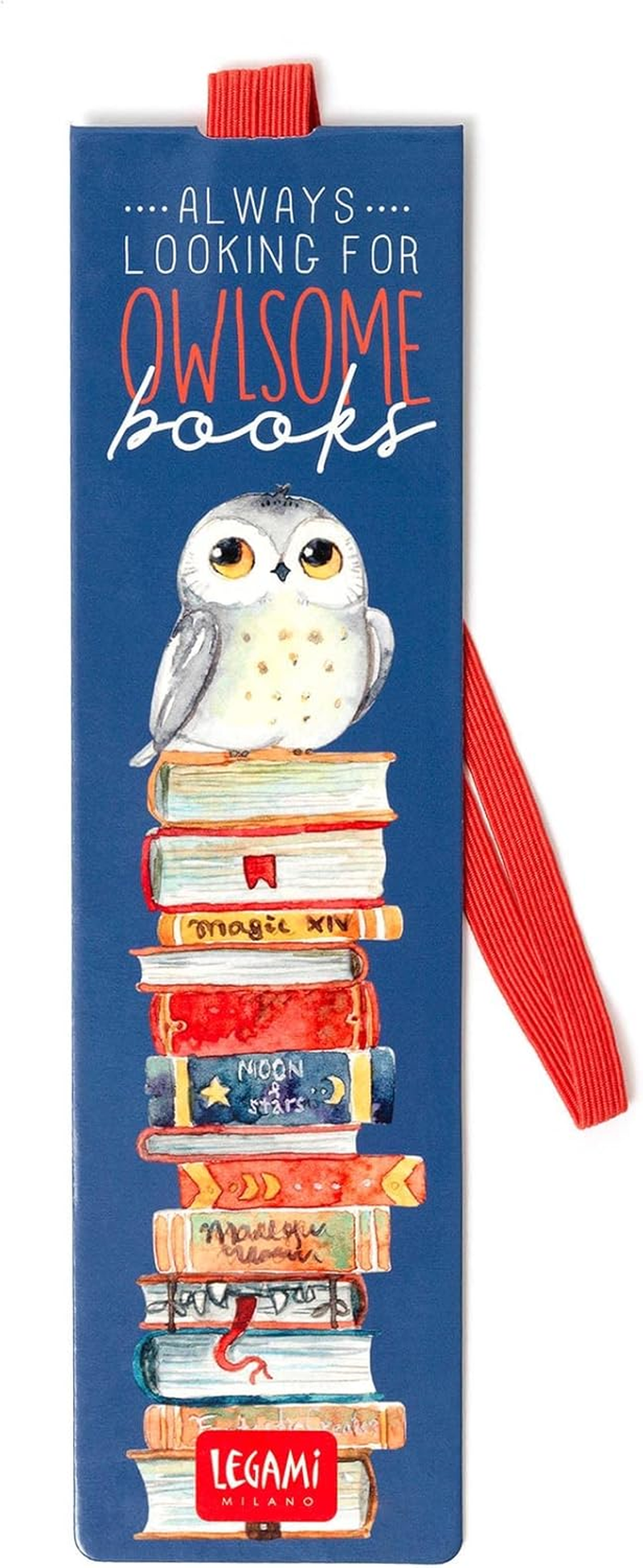 Legami Bookmark with Elastic Page Marker, Also Useful for Keeping the Book Closed, in Certified Laminated Paper, 4.8 X 17.5 Cm, Owl Theme