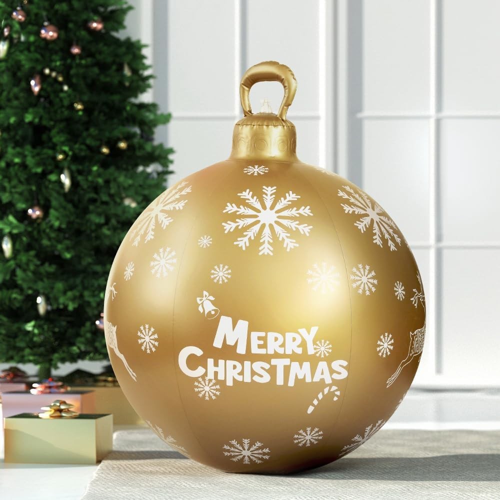 Jingle Jollys Christmas Inflatable Ball, Outdoor Decorations Decor Baubles Ornament Yard Garden Home Patio Room Decoration for Holiday, Water-Resistant Easy-Carry Handle Gold