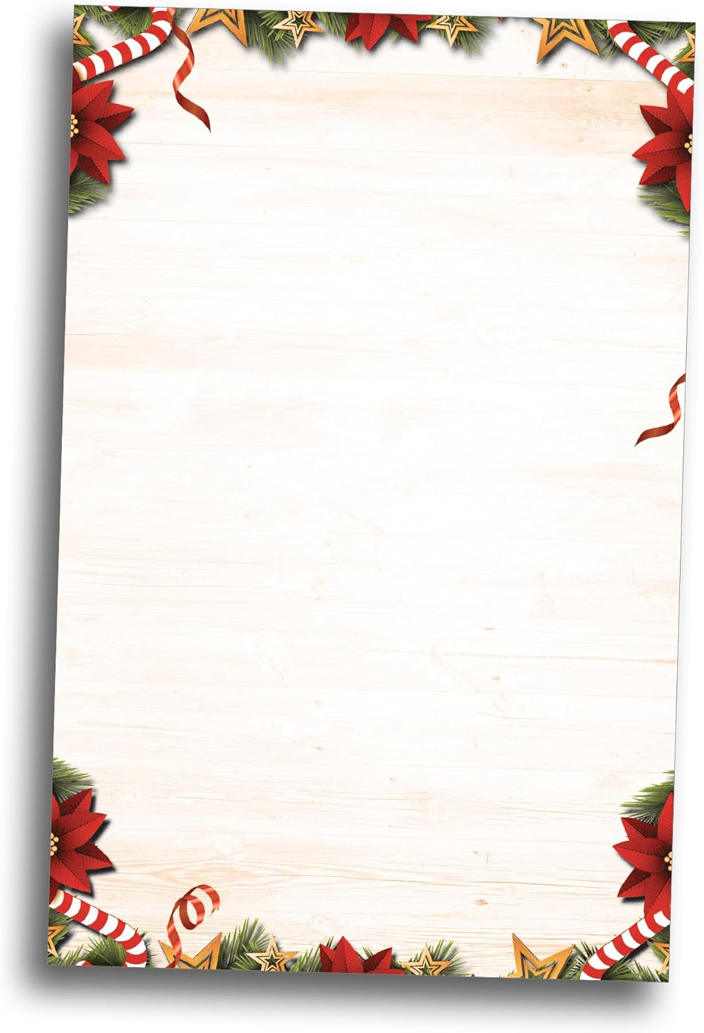 Candy Canes, Poinsettias, & Pine Christmas Stationery Memo Paper – 80 Sheets of Half Sized (5 1/2” X 8 1/2”) Christmas Letterhead for Winter & Holiday Events