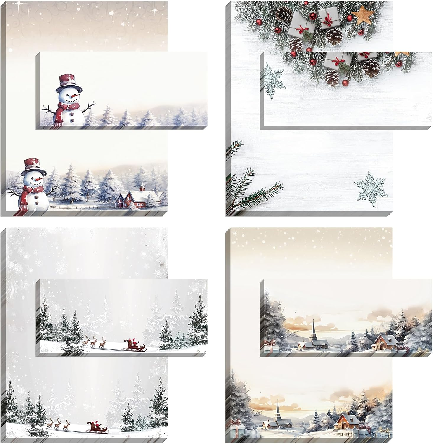 Watersay 50 Sets Santa Reindeer Pine Snowman Holiday Letterhead and Envelopes 8.5 X 11 Christmas Holiday Paper and Envelopes Christmas Stationery with Envelopes for Winter Holiday Events Supplies