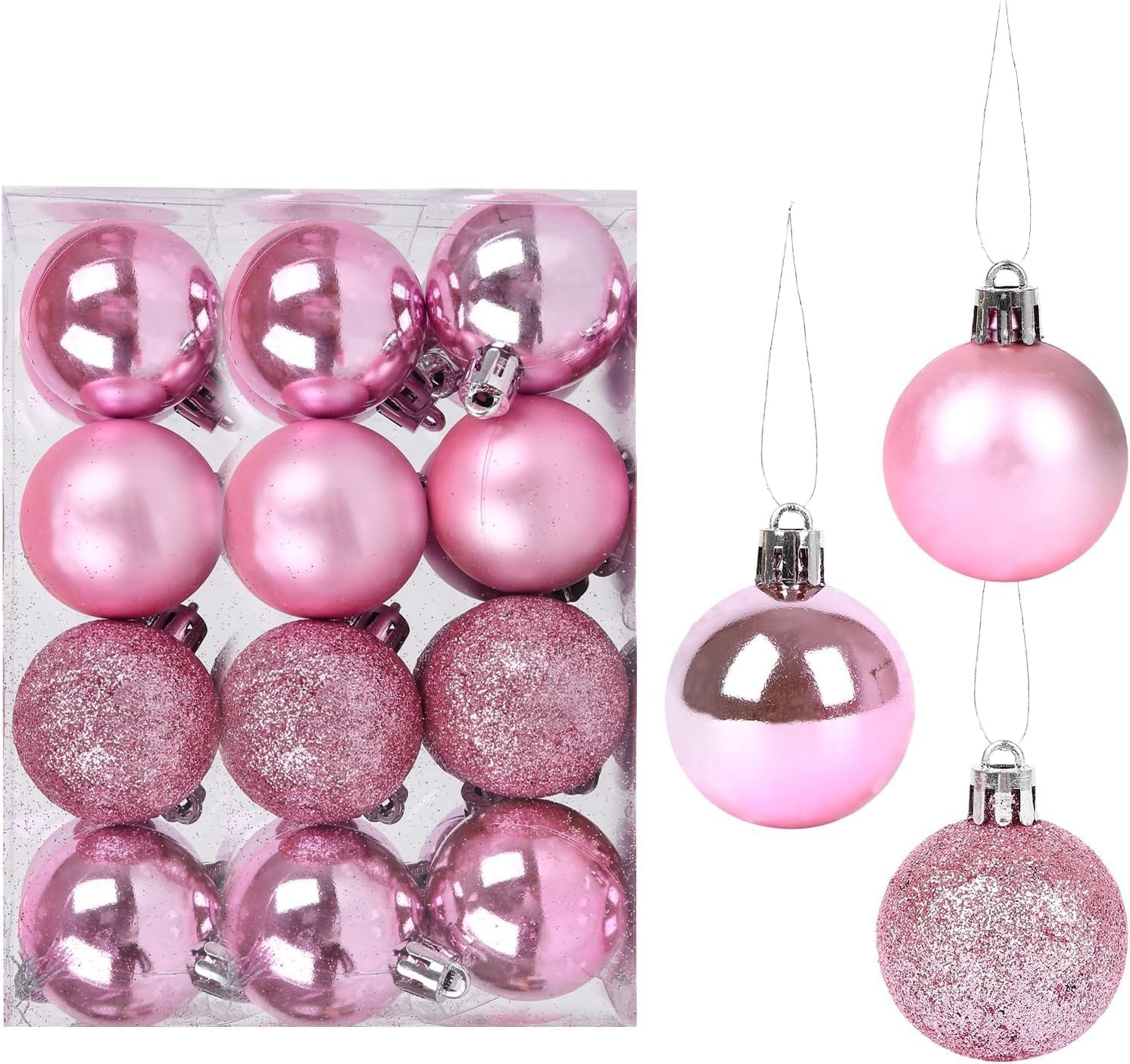 Homiliky Christmas Baubles 4Cm,24Pcs Christmas Tree Decorations Baubles,Plastic Shatterproof Baubles Christmas Decorations,For Xmas Holiday Wedding Party Decorations Home Festival Decors (Pink)