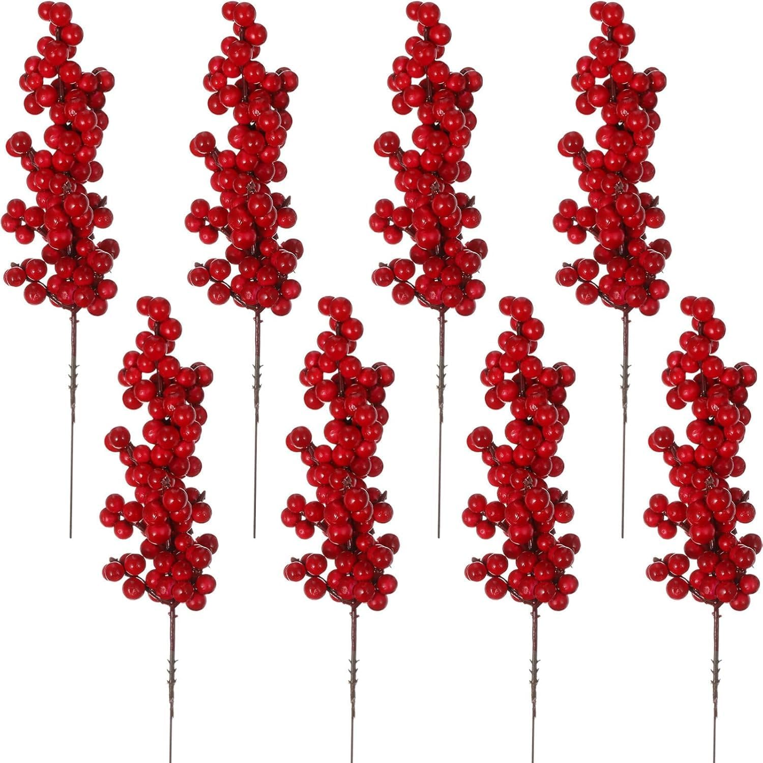 10PCS Christmas Red Berry Stems,17Cm Artificial Red Berry Simulation Fruit Faux Flower Froth Artificial Red Cherry Bouquet for Christmas Tree Ornaments Crafts Holiday and Home Decor