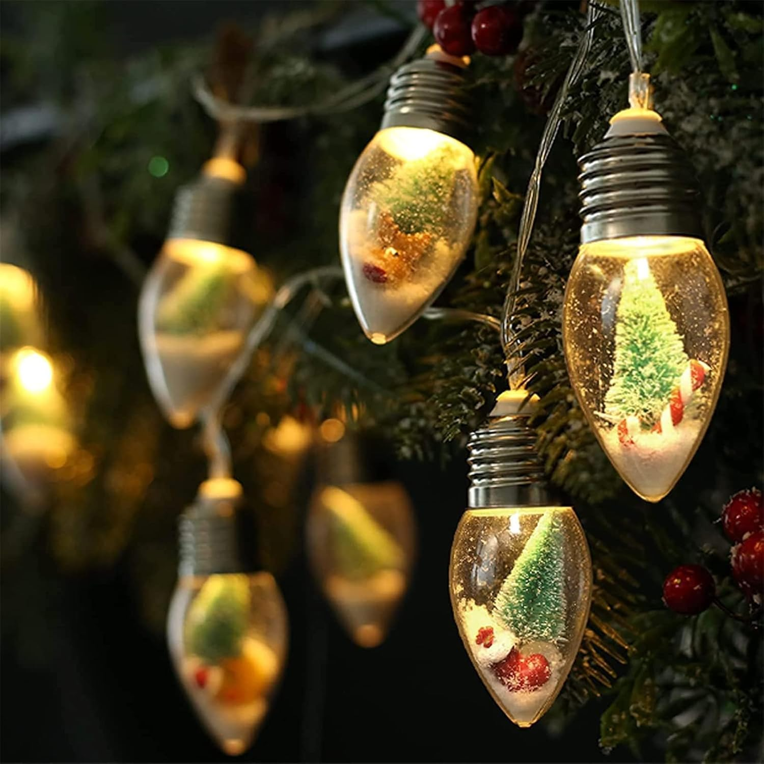 3M Christmas Vintage Decor String Light – 20LED Snow Globe Bulbs String Lights with Tree & Snow & Cute Ornaments Christmas Indoor Decorations for Home Patio Mantel Fireplace Xmas Tree Decoration