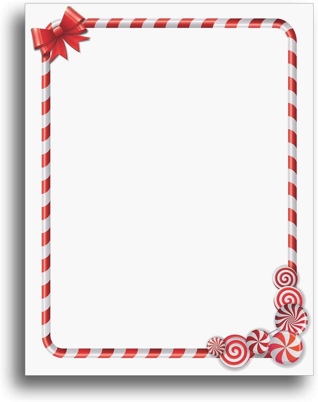 Candy Cane Border Holiday Stationery Paper – 80 Letterhead Sheets